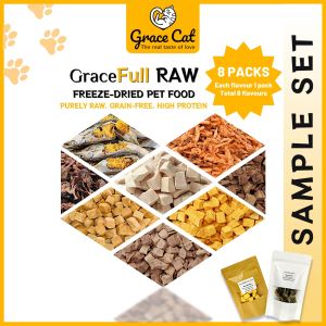 Grace Cat (Sample Set - 8 Sample Packs) Freeze Dried Pet Treat Raw Meat | Healthy Pet Treats / Snacks / Supplement | Suitable for Cats & Dogs | 宠物零食冻干