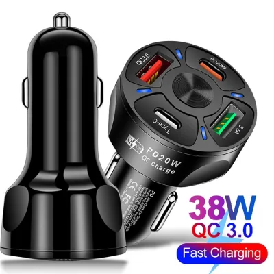 Tẩu Sạc Ô Tô Sạc Nhanh Quick Charge 65W 3.0 Có 4 Cổng Sạc Đèn Led Sáng Đẹp Thông Minh Bảo Vệ An Toàn tẩu sạc nhanh trên ô tô cho điện thoại cốc sạc xe hơi tẩu sạc xe máy tẩu sạc oto cho anker xiaomi iphone samsung
