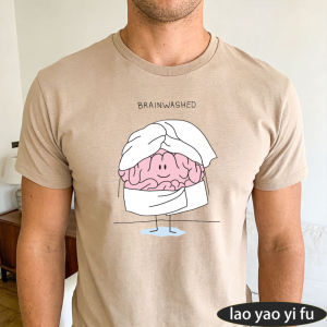 [Local Stock] HBESTY  Brainwashed Brain Drying Graphic T Shirt Men Tee Funny Mental Health Meme Print Top Summer Relaxing Morning Tees