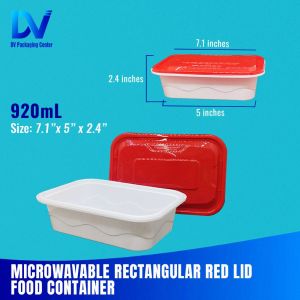 Microwavable Rectangular Food Container with Red Lid