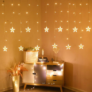 Ramadan Decoration LED Star Moon String Lights 8 Modes Curtain Fairy Light for Eid Wedding Party Lampu Hiasan