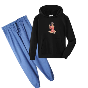 Joy Sana Baju Setelan Wanita Remeja Morning / Sweater Hoodie Morning Dan Celana Panjang Kain Warna Biru