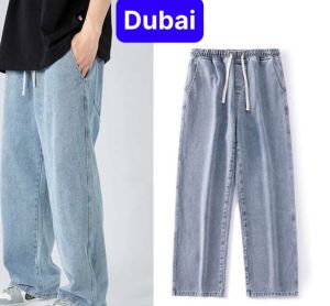 QUẦN JEAN ỐNG RỘNG NAM NỮ UNIEX WASH EO THUN LƯNG CHUN SÀNH ĐIỆU KIỂU MỚI  - DUBAI FASHION