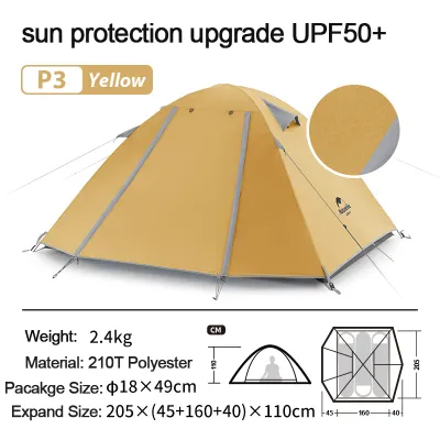 Naturehike P series 2-4 Person Camping Tent 210T Polyester Fabric Outdoor Hiking Travel Beach Tent Anti-UV UPF50+ Portable Family Travel Garden Tent