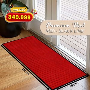 Keset Kaki Outdoor 80x120cm Keset Pintu Depan Aesthetic Karpet Premium Tebal Estetik - PREMIUM MAT RED BLACK LINE