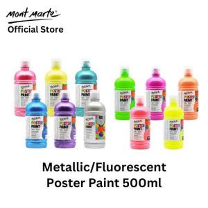 Mont Marte Poster Paint 500ml (16.91 US fl.oz) - Fluro & Metallic Colors
