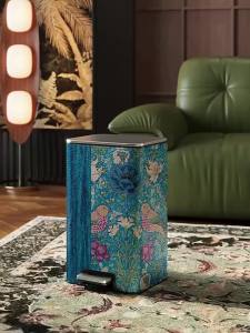 Sacesr Luxury Casual Waste Bins Modern Metal Leather Outer Cover Lidded Footrest Paper Basket Bedroom Study Household Merchandises 6B2Z9