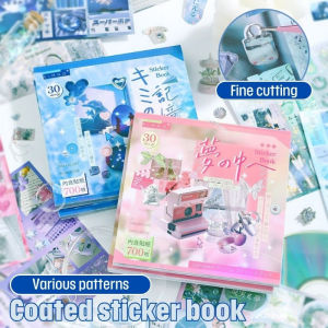 30sheets DIY Handbook Stickers Book Japanese Showa Glitter Film Die-cutting Sticker Book Scrapbook Decoration