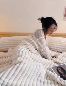 Thickened Plush Nap Blanket Faux Rabbit Fur Luxury Home Throw Blanket Single/Queen/King