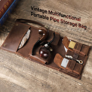 CONTACTS Genuine Leather Pipe Storage Bag for Men Daily Trifold Mens Handbag Portable Travel Bags Large Capacity Pounch