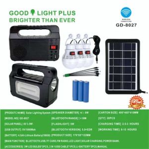 GDPLUS GD-8027 outdoor solar lighting system kit emergency power generation system solar power bank with Bluetooth speaker and FM three independent LED highlight bulbs