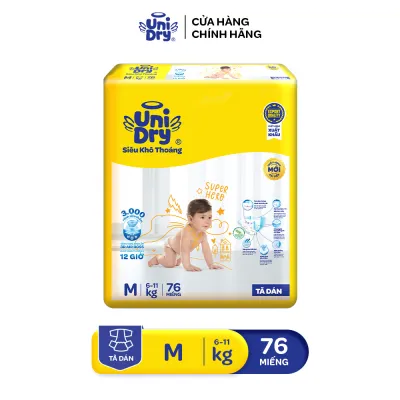 Tã dán UniDry Siêu khô thoáng gói Super Jumbo mới size M76/L68/XL62