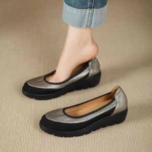 Free Shipping WomenS Round-Toe Shallow-Mouth Flats 2026 Spring New Collection Flat-Soled Leather Shoes WomenS Style Thick-Soled Soft-Soled Comfortable And Fashionable Shoes.