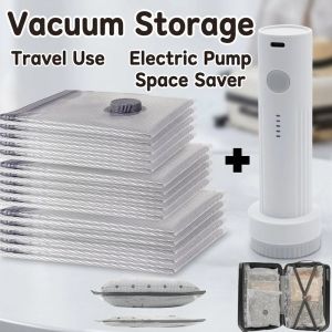 Vacuum Storage Bags Electric Pump Airtight Reusable Space Saver Travel Organizer Luggage Closet S M L