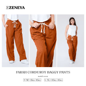 Zeneya Farah Corduroy Baggy Pants For Women with Side Pocket High Waist Straight Cut Black Army Green Maroon Plain Loose Trouser Small Large Office Casual Wear Bottoms Bottom