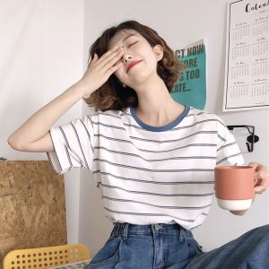 INS Women tshirt korea retro stripe loose short sleeve casual T-shirt