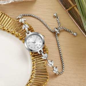 2026 New Clover Diamond-studded Bracelet Watch for Women Emerald Dial Rose Gold Case Pull-adjustable Luxury Wristwatch h260612