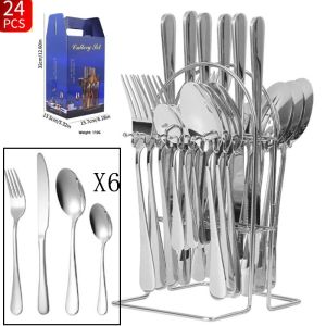 ✅Getfit✅[พร้อมส่งจากไทย] ชุดช้อนส้อม ชุด 24 ชิ้น ขอบโค้งมน การปั้นชิ้นเดียว กระจกขัดเงา  ช้อนทอง ช้อนสแตนเลส cutlery set