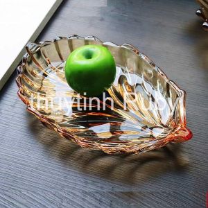 Tô dĩa thủy tinh chiếc lá cao cấp Khay Đựng Hoa Quả Đĩa Trái Cây đẹp Thố Để hoa quả dĩa Bánh Kẹo ngày Tết đẹp sang trọng