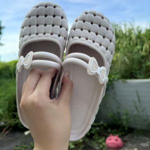 Free Shipping WomenS Summer New Fashion Soft-Soled Home And Outdoor Breathable Flat Clogs With Bowknot Half-Slippers