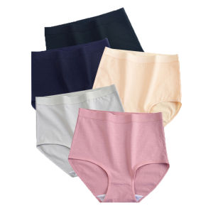 FallSweet 5Pcs /Pack! Women High Waist Panties Comfortable Cotton Underwewar Solid Color Underpants Plus Size M To XXXL
