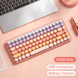 BOW K608 Wireless Keyboard 85 Keys ABS Silent Comfortable Keyboards Cute Round Keycaps Suitable for Tablet LaptopPhoneDesktop