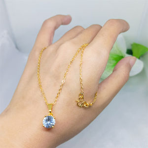 Kalung Rantai Berlian Permata Titanium Melintir Yang Model Anti Karat Jewelry Lapis Emas Aksesoris Perhiasan Fashion Belut Mata Satu Minimalis 24K Persis Emas Asli