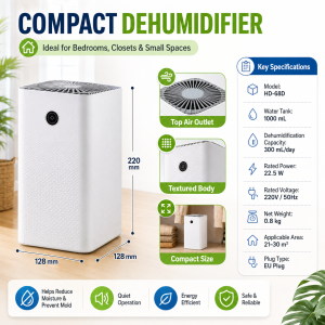 Energy-Saving Electric Dehumidifier with Infrared Remote Control and Smart Timing for Rooms up to 15-30 sqm