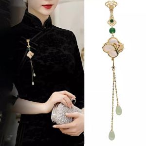 THANKSKY Hợp kim Đồ trang trí Hanfu cho phụ nữ Mạ điện Tua dài Trâm cài áo Thanh lịch Quà tặng trang sức Trâm cài phong cách Trung Quốc Phụ kiện Hanfu