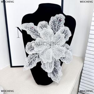 [COD] WEICHENG Sequin đính cườm hoa cổ áo đính Trắng ren thêu vá Corsage DIY trang trí váy cưới phụ kiện quần áo