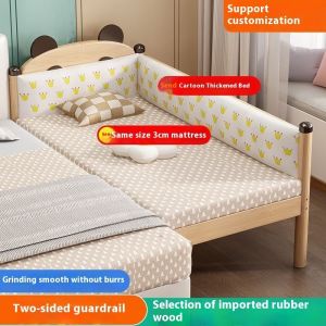 [Cozy ]Cot Single Baby Bed For Babies Solid Wood Toddler Bed Rubber Wood Children Bed Splicing Bed Ladder