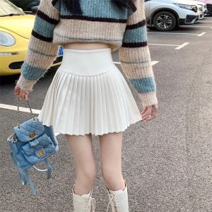 Korean Vintage Pleated Mini Skirt for Women High-Waist A-Line Slim Fit Short Skirt Anti-Exposure New Arrival
