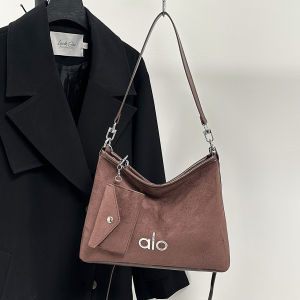 ALO Suede Hobo Crossbody Bag Women Detachable Card Holder Double Shoulder Strap Casual Daily Shoulder Handbag