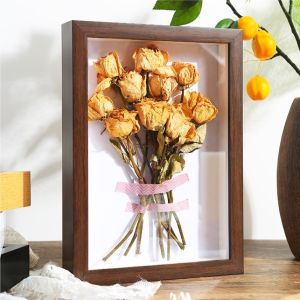 Wooden Transparent Flower Frame Depth Hollow Frame Bouquet 3D DIY Photo Frame Flower Specimen Storage Display Home Decor