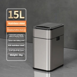 HEJI Commercial 304 Stainless Trash Can With Cover Pedal Large Capacity 50L Kitchen Trash Tin