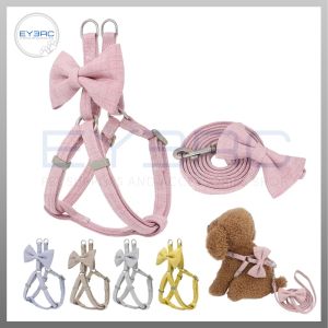 Pet Checkered Leash and Harness with Ribbon