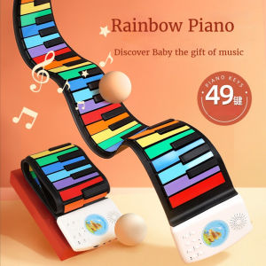LYZRC 49-key Rainbow Portable Hand-roll Piano Childrens Musical Instrument Early Education Toy Multi-function Electric Piano Childrens Gift