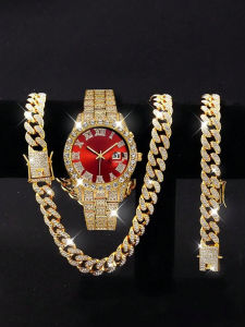 G7 Hip Hop Watch Set Diamond-Studded Watch Bracelet Necklace Set Quartz Watch hip hop watches set7/7