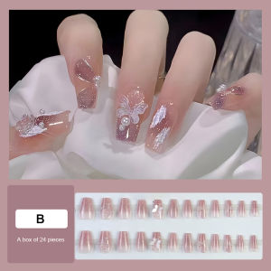 VEDO 💕COD 3D DIY Dengan Hiasan Berlian Imitasi Aurora Halo Pencelupan Press-on Nail Nail Art Patches Gaya Peri Nail Art Patches Kupu-kupu Camellia