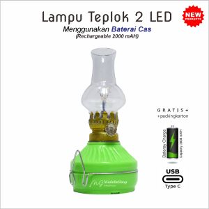 Lampu Teplok 2 LED Bateray Charge 2000 mAH Retro Jadul Plastik