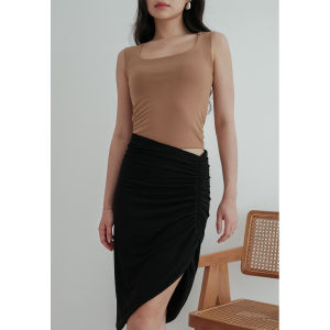 NZINGA Hyosonn | Skirt Wanita Slim Fit Polos - Rok Midi Kerut Belahan Depan Stylish | Ukuran S - XXL