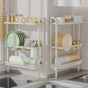 NOONOR Three Tier Dish Drainer with Drain Tray Space Saving Dinnerware Storage Rack Durable Household Kitchen Rack