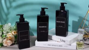Tanlade 6 Pcs Shampoo and Conditioner Dispenser Bottles 16oz Modern Shower Soap Bottles with Pump Labels and Marker Pen Easy to Refill Body Wash Dispensers for Home Bathroom Decoration (Black)