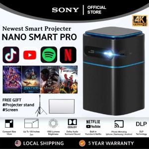 Newest 2025 NANO Pocket Portable Smart Projector 9100 Lumens 4K UHD Resolution Built-in Android OS Portable Mini Quality Projector Android 10.0 5G Wifi BT 5.0 DLP Mini Projector Battery support 4K Smart