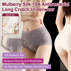 กางเกงชั้นใน Mulberry Silk 10A สำหรับผู้หญิงไซส์ใหญ่ ไร้ตะเข็บ เป้ายาว ป้องกันแบคทีเรีย