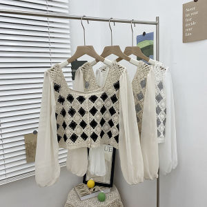 Women Long Bubble Sleeve Square Collar Blouse Short Top MALAYSIA STOCK Korean Fashion Hot Sale Elegant  T-032