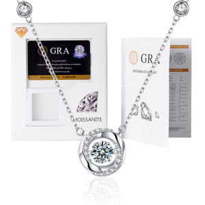 LOVETIA Kalung Bunga Perak Asli 925 Kalung Moissanite Gra Ori 1.0 Ct Aksesoris Wanita Sertifikat GRA BTXL017
