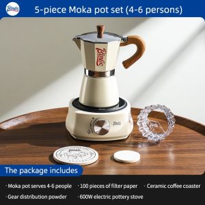 BINCOO Moka Pot Single Valve with Electric Ceramic Stove Coffee Maker Set Home Espresso Hand-brewed Coffee Pot Coffee Utensils 3Cups/6Cups