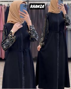 ABAYA OUTER KHANZA BORDIR BLINK SAUDI JETBLACK S-XXL