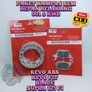 PAKET KAMPAS REM DEPAN BELAKANG 001 & KWB 100% KUALITAS ASLI ORIGINAL HONDA UNTUK MOTOR REVO ABS REVO FIT BLADE SUPRA 125 FI
